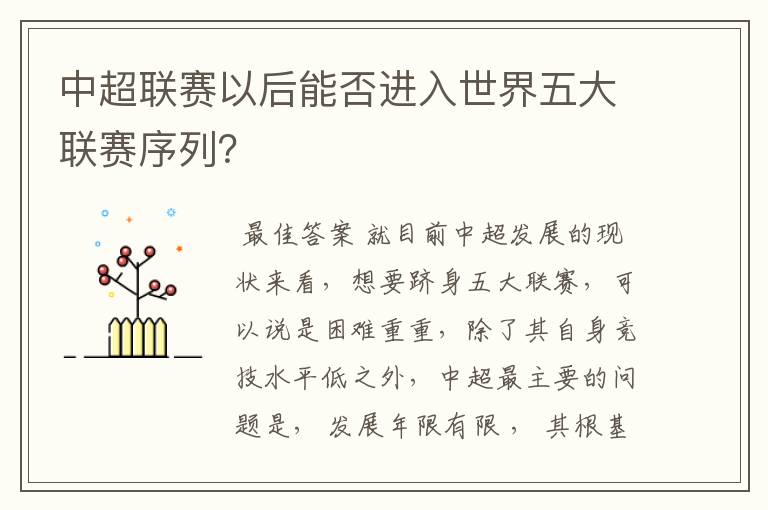 中超联赛以后能否进入世界五大联赛序列?