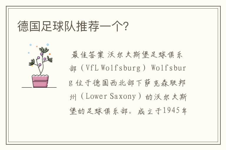 德国足球队推荐一个?