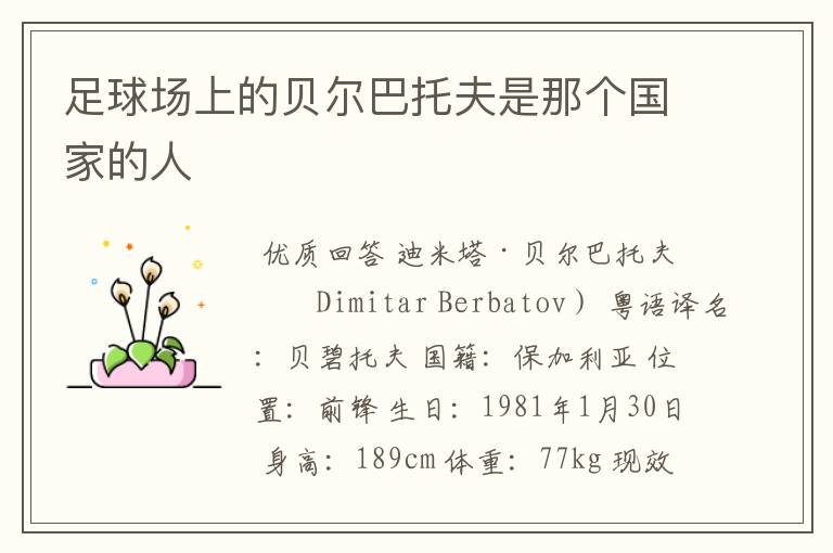 足球场上的贝尔巴托夫是那个国家的人