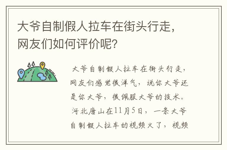 大爷自制假人拉车在街头行走,网友们如何评价呢?
