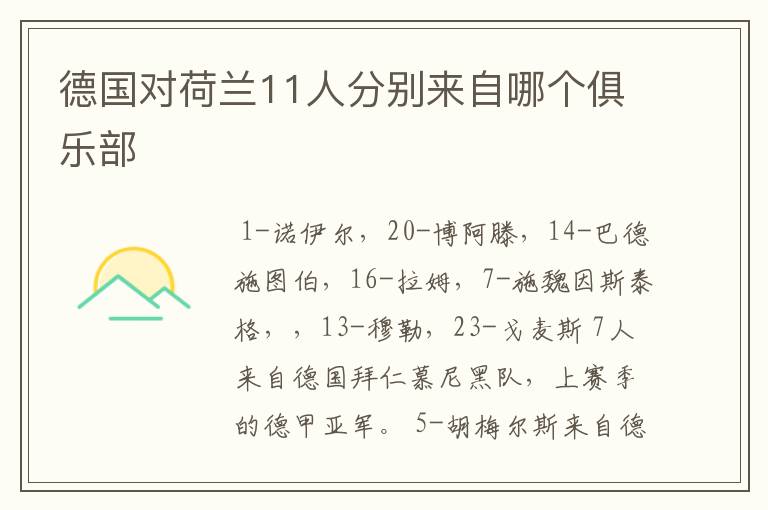 德国对荷兰11人分别来自哪个俱乐部