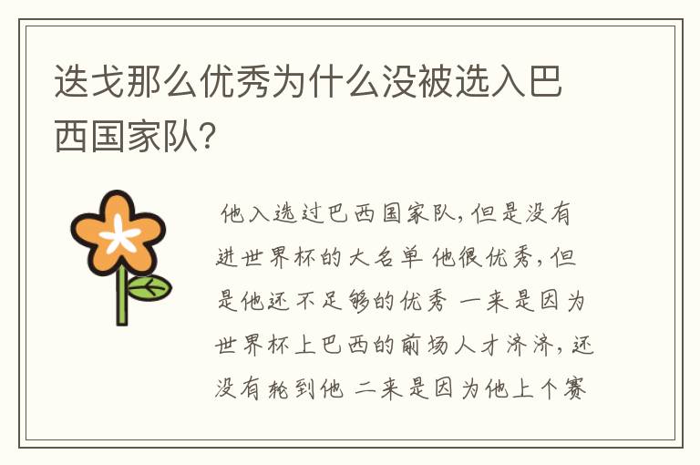 迭戈那么优秀为什么没被选入巴西国家队?