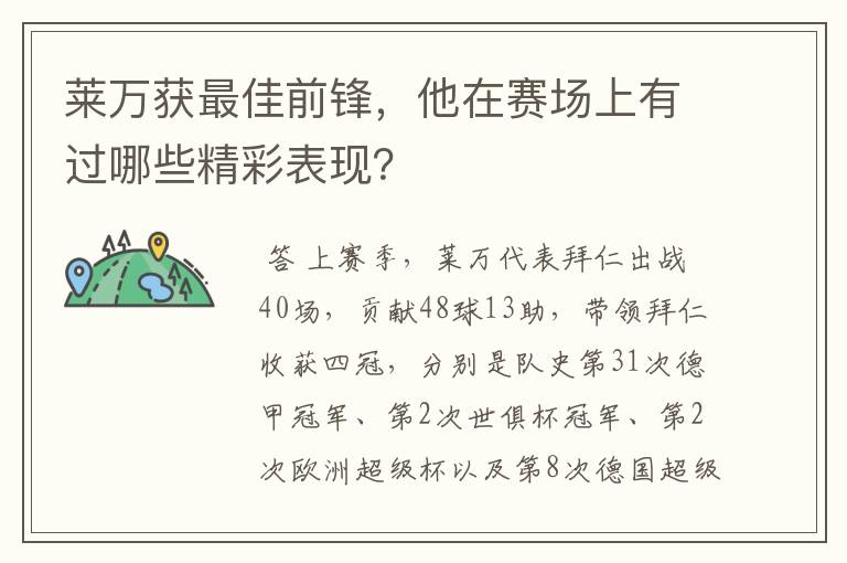 莱万获最佳前锋,他在赛场上有过哪些精彩表现?