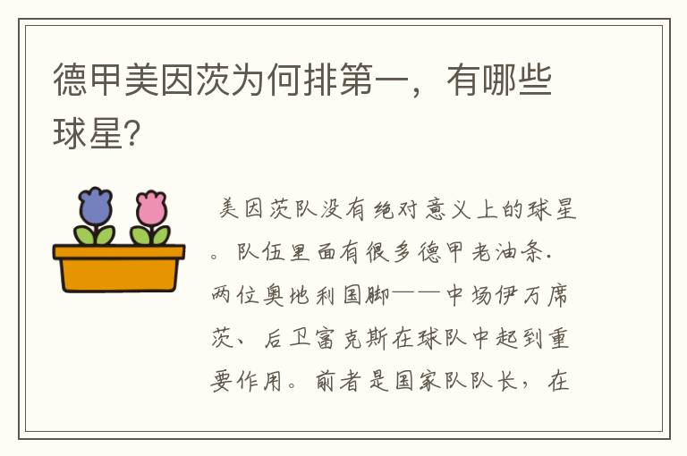 德甲美因茨为何排第一,有哪些球星?