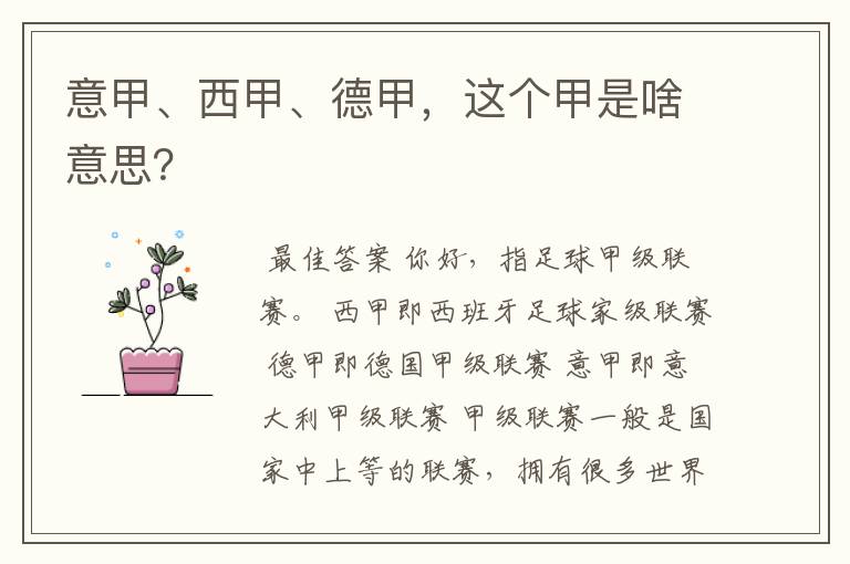 意甲、西甲、德甲,这个甲是啥意思?