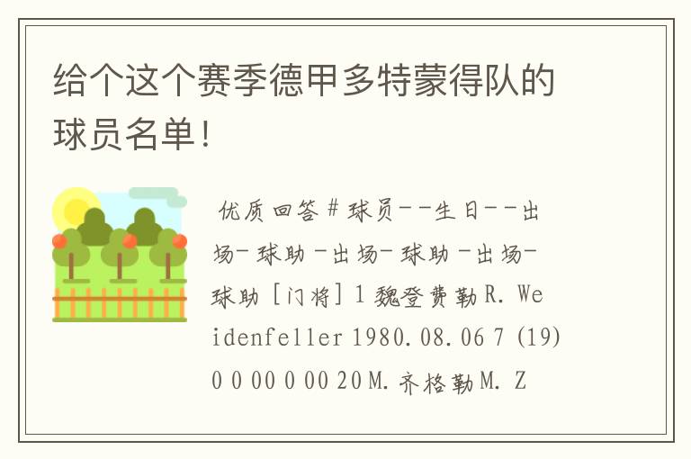 给个这个赛季德甲多特蒙得队的球员名单!