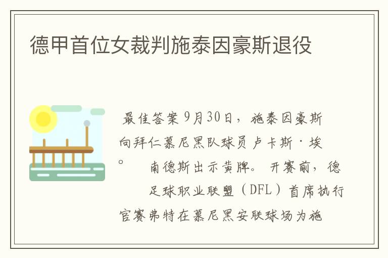 德甲首位女裁判施泰因豪斯退役