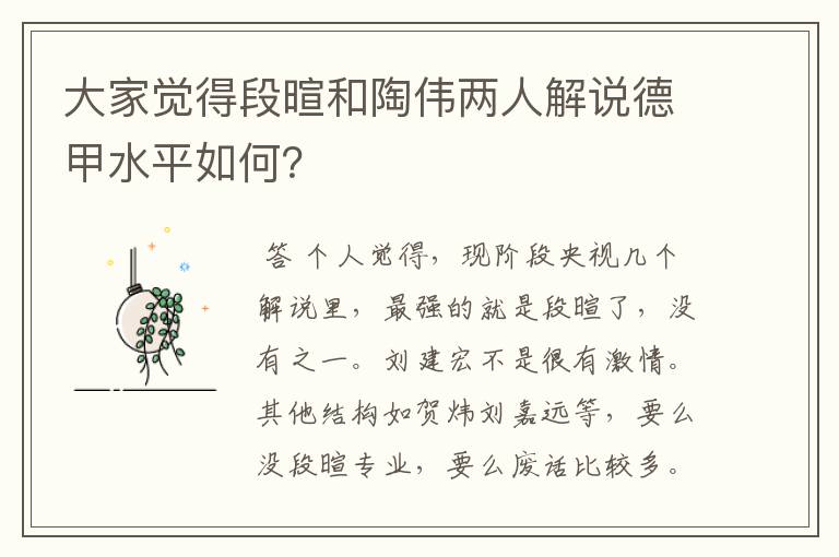 大家觉得段暄和陶伟两人解说德甲水平如何?