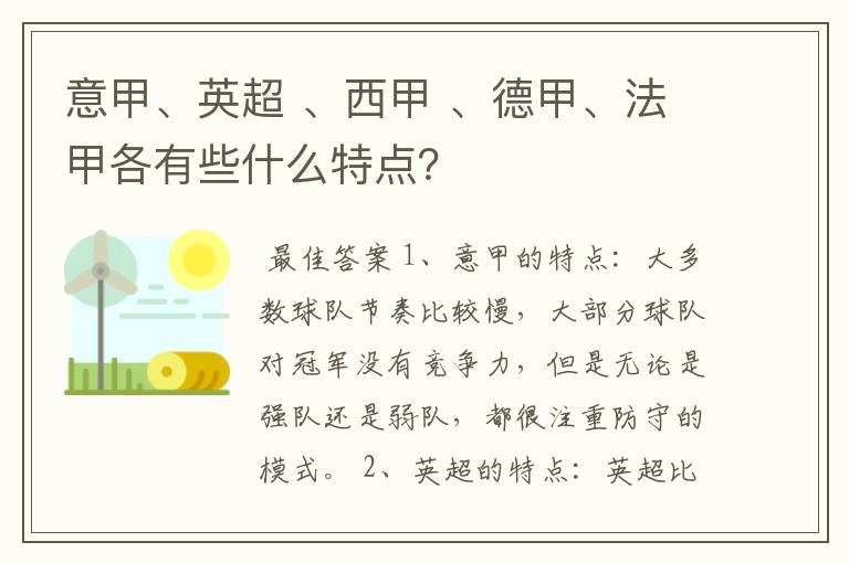 意甲、英超 、西甲 、德甲、法甲各有些什么特点?