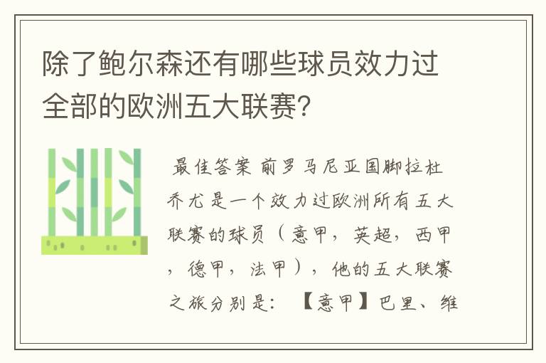 除了鲍尔森还有哪些球员效力过全部的欧洲五大联赛?