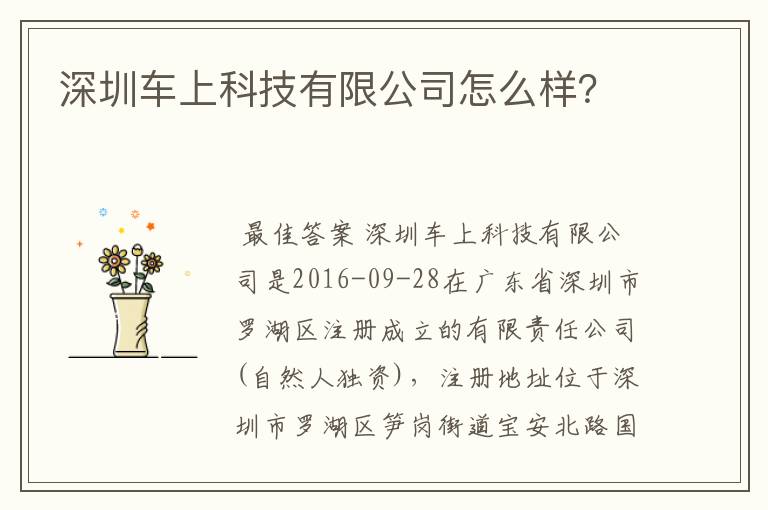 深圳车上科技有限公司怎么样?