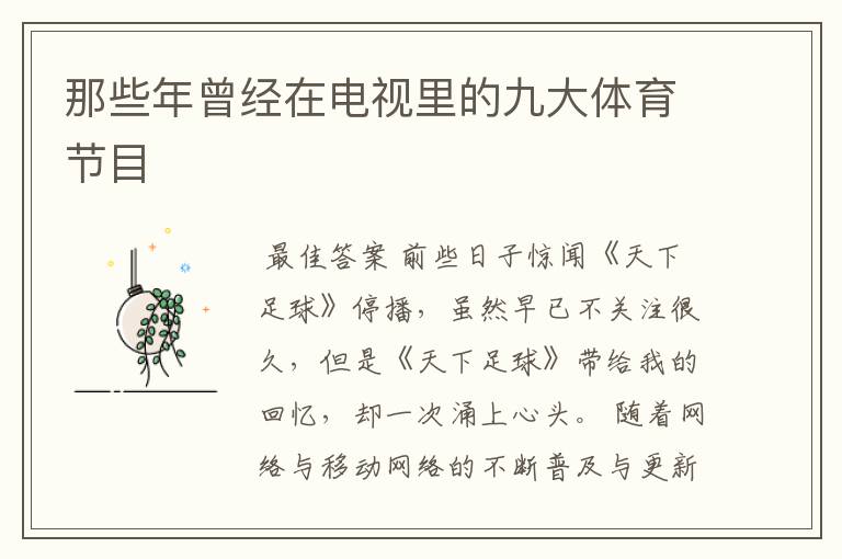 那些年曾经在电视里的九大体育节目