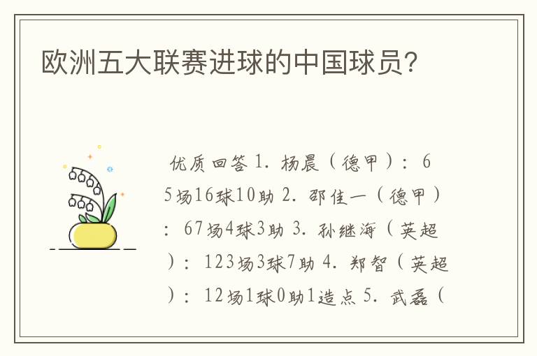 欧洲五大联赛进球的中国球员?