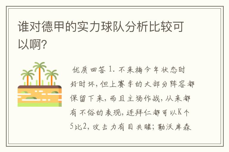 谁对德甲的实力球队分析比较可以啊?