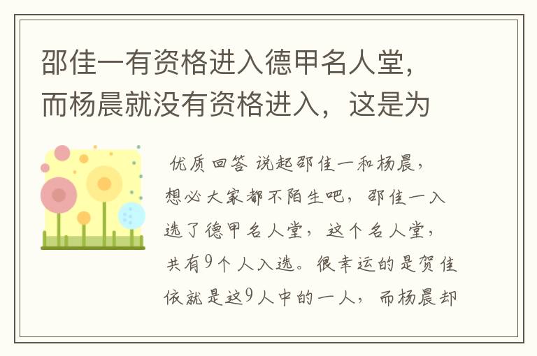 邵佳一有资格进入德甲名人堂,而杨晨就没有资格进入,这是为何?
