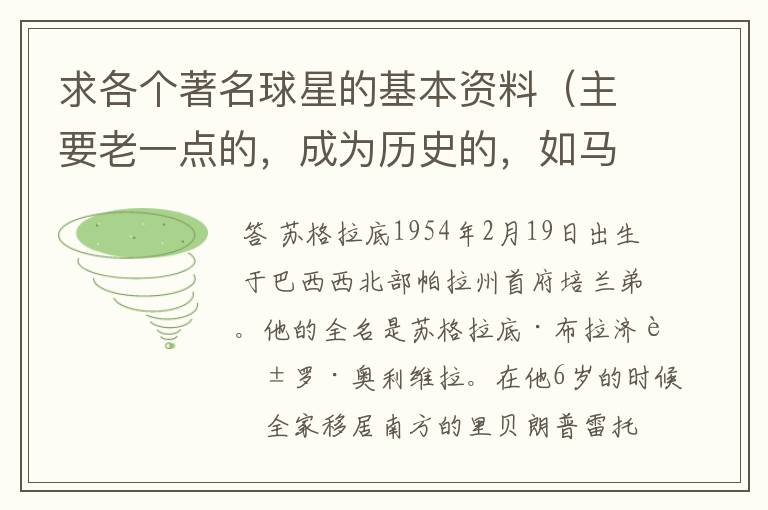 求各个著名球星的基本资料(主要老一点的,成为历史的,如马拉多纳,之前的)