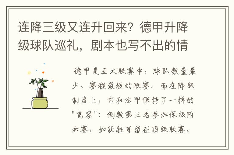 连降三级又连升回来?德甲升降级球队巡礼,剧本也写不出的情节
