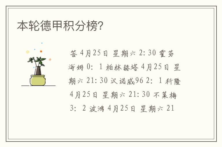 本轮德甲积分榜?