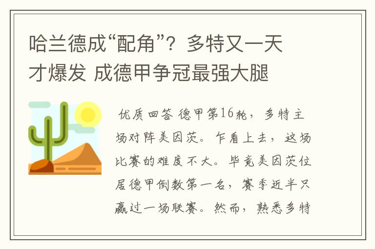 哈兰德成“配角”?多特又一天才爆发 成德甲争冠最强大腿
