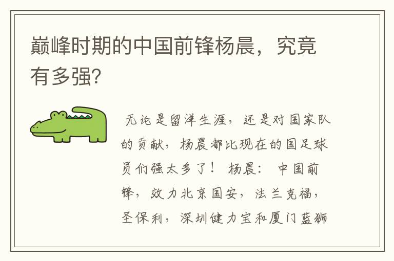 巅峰时期的中国前锋杨晨,究竟有多强?