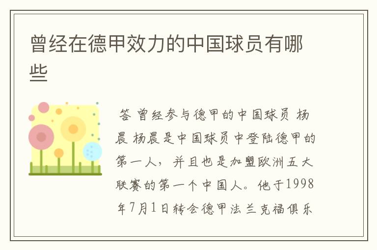 曾经在德甲效力的中国球员有哪些