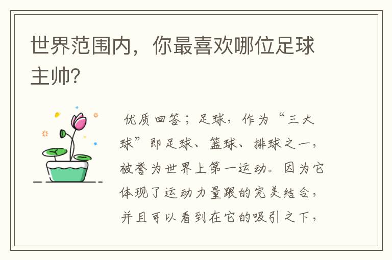 世界范围内,你最喜欢哪位足球主帅?