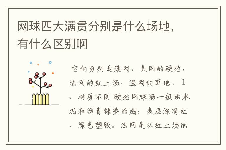 网球四大满贯分别是什么场地,有什么区别啊