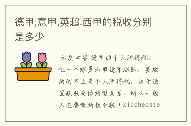 德甲,意甲,英超.西甲的税收分别是多少