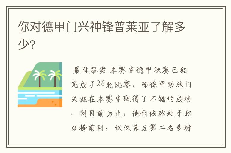 你对德甲门兴神锋普莱亚了解多少?