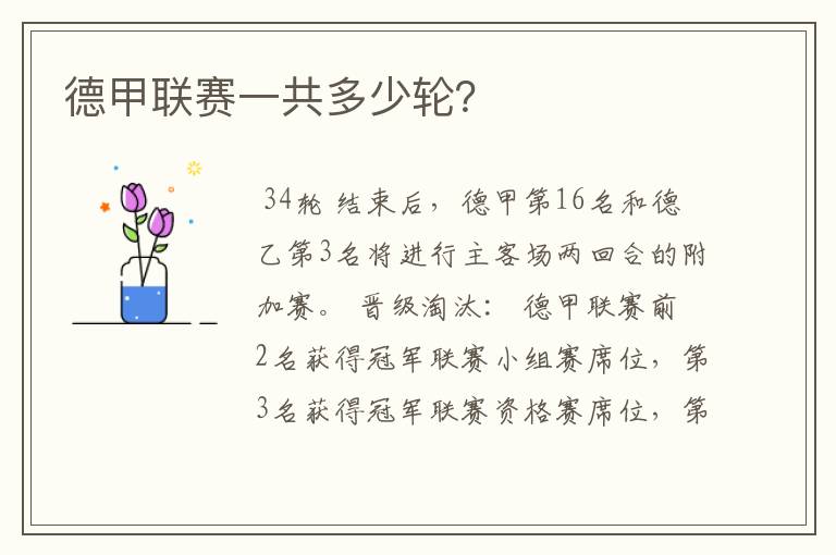 德甲联赛一共多少轮?