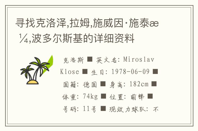 寻找克洛泽,拉姆,施威因·施泰格,波多尔斯基的详细资料