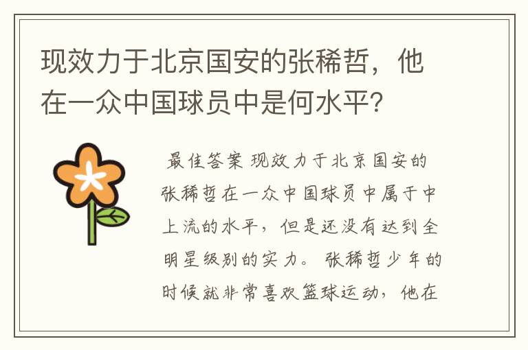现效力于北京国安的张稀哲,他在一众中国球员中是何水平?
