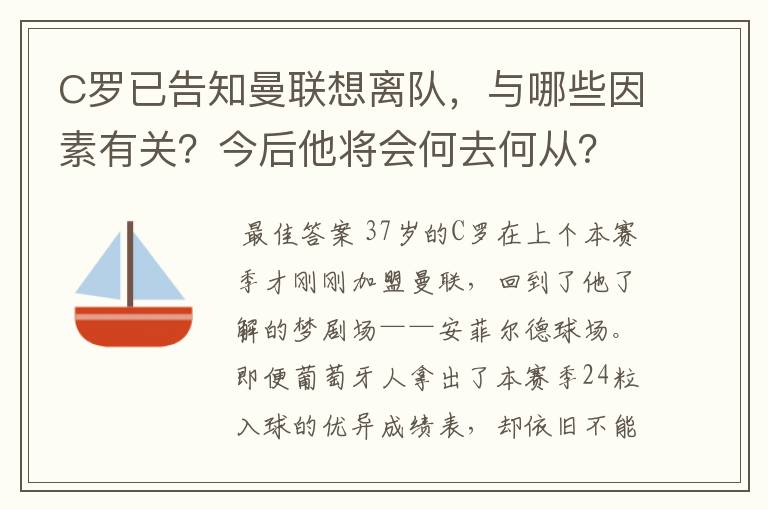 C罗已告知曼联想离队,与哪些因素有关?今后他将会何去何从?