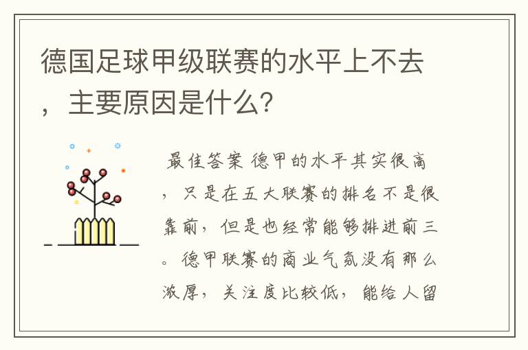 德国足球甲级联赛的水平上不去,主要原因是什么?