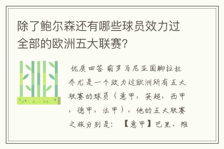 除了鲍尔森还有哪些球员效力过全部的欧洲五大联赛?