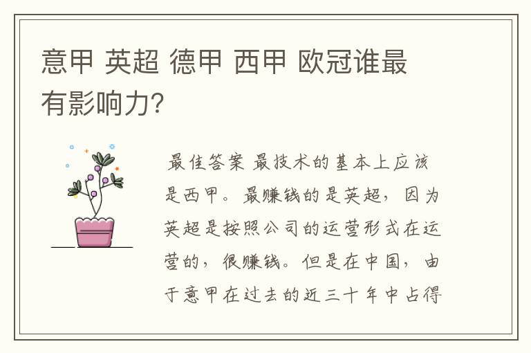 意甲 英超 德甲 西甲 欧冠谁最有影响力?