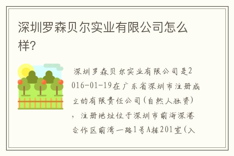 深圳罗森贝尔实业有限公司怎么样?