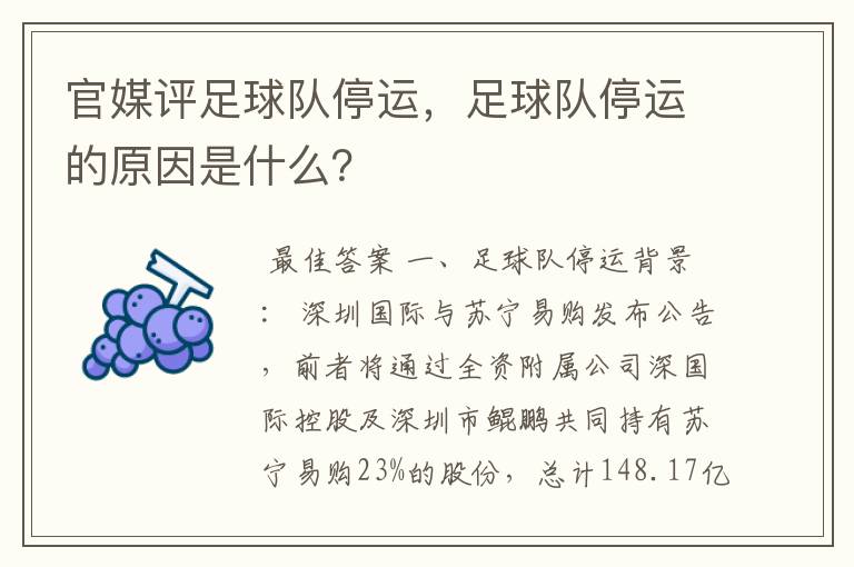 官媒评足球队停运,足球队停运的原因是什么?