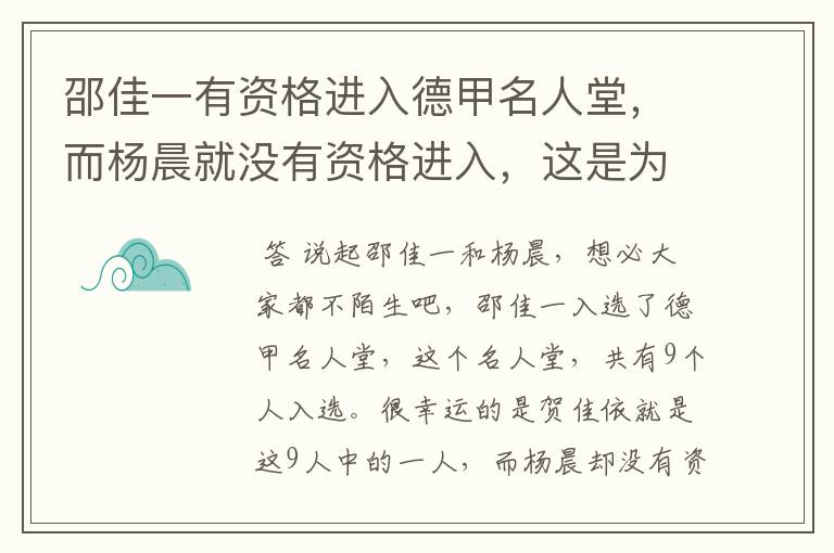 邵佳一有资格进入德甲名人堂,而杨晨就没有资格进入,这是为何?
