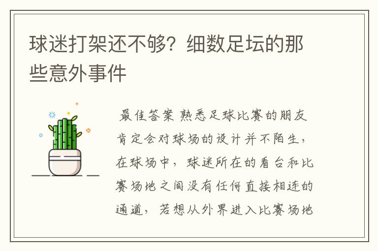 球迷打架还不够?细数足坛的那些意外事件