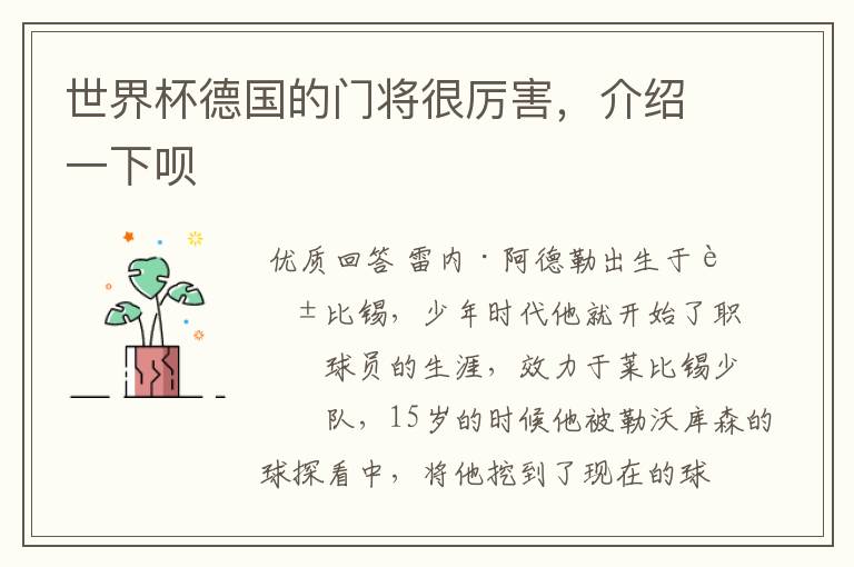 世界杯德国的门将很厉害,介绍一下呗