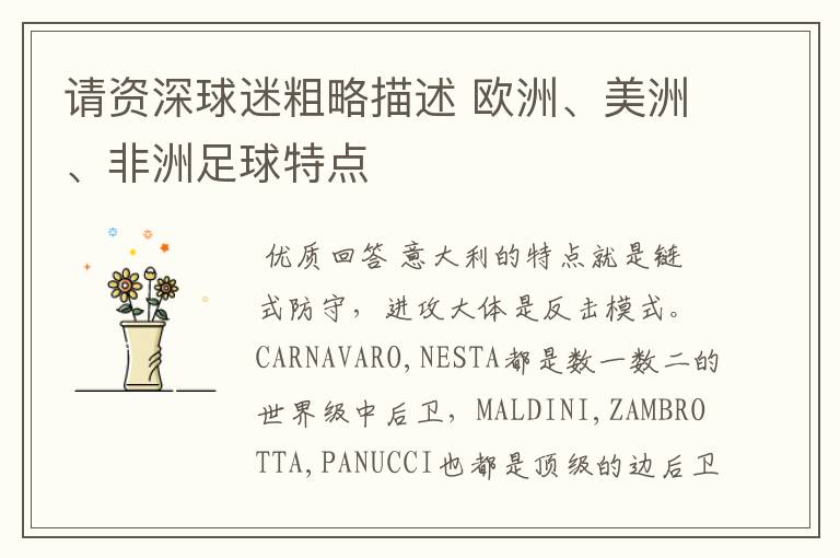 请资深球迷粗略描述 欧洲、美洲、非洲足球特点