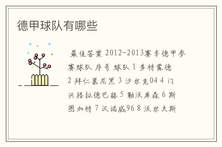 德甲球队有哪些