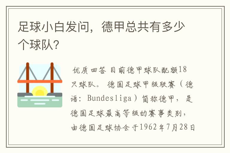 足球小白发问,德甲总共有多少个球队?
