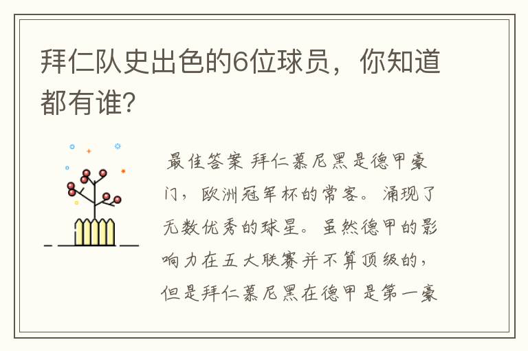 拜仁队史出色的6位球员,你知道都有谁?