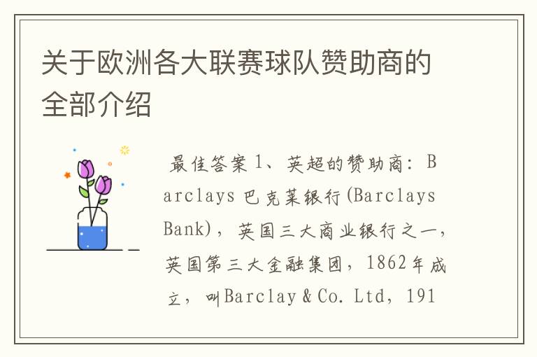 关于欧洲各大联赛球队赞助商的全部介绍