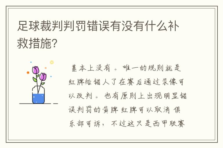 足球裁判判罚错误有没有什么补救措施?