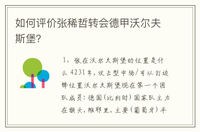 如何评价张稀哲转会德甲沃尔夫斯堡?