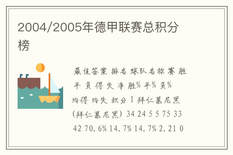 2004/2005年德甲联赛总积分榜