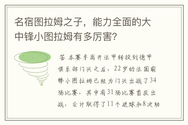 名宿图拉姆之子,能力全面的大中锋小图拉姆有多厉害?